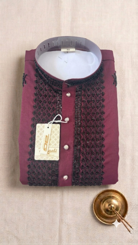 Poshaak - Deep Plum Sequined Embroidered Kurta-Pyjama Set