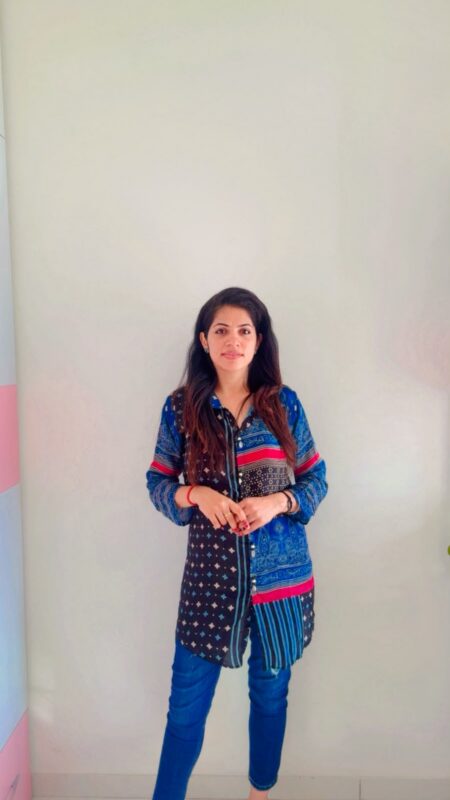 Neel - Indigo & Charcoal Ajrakh Motif Color-Blocked Tunic Shirt